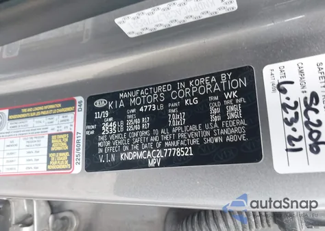 2020 Kia Sportage Lx из США, поврежденный, VIN KNDPMCAC2L7778521